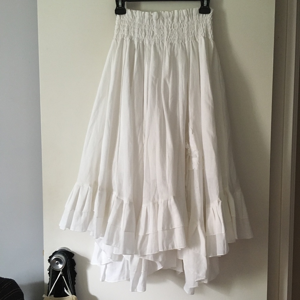 Gorgeous Galatea White Cotton Layered Prairie Boho Ruffle Hem Skirt L